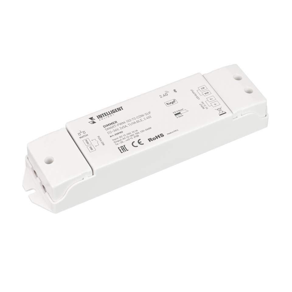 INTELLIGENT ARLIGHT Диммер SMART-PWM-102-72-CDW-SUF (12-36V, 2x5A, TUYA BLE, 2.4G) (IARL, IP20 Пластик) | Arlight 038183