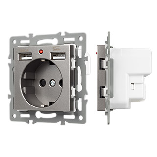 Механизм розетки с USB зарядкой SCT-MUAA-PL-GR (250V, 16A) (Arlight, -) | Arlight 043735
