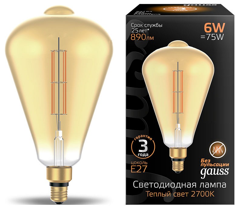 Лампа светодиодная Gauss Oversize E27 6Вт 2700K 157802118 | Gauss GA157802118