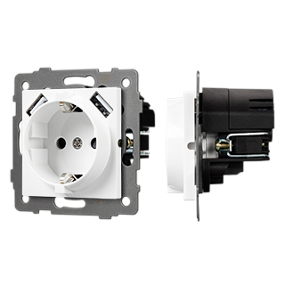 Механизм розетки с USB зарядкой SCT-MUAA-PL-WH-V (250V, 16A) (Arlight, -) | Arlight 049818