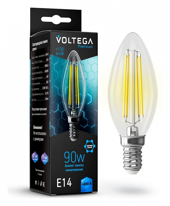 Лампа светодиодная Voltega Candle 9W Graphene E14 7Вт 4000K 7135 | Voltega VLG7135