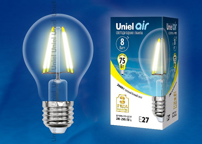Лампа светодиодная Uniel Air E27 8Вт 3000K UL-00002210 | Uniel ULUL-00002210