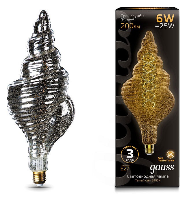 Лампа светодиодная Gauss Led Vintage Filament Flexible E27 6Вт 2400K 166802008 | Gauss GA166802008