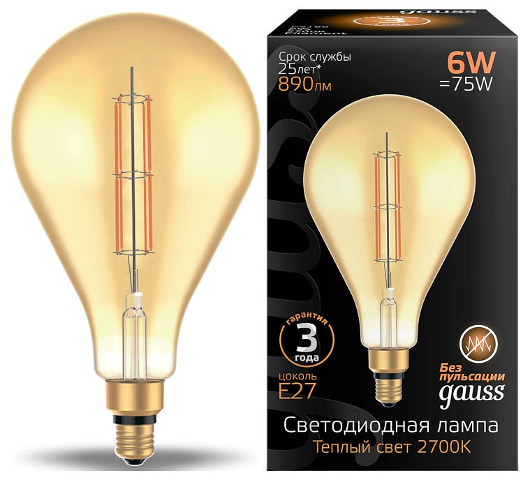 Лампа светодиодная Gauss Oversize E27 6Вт 2700K 179802118 | Gauss GA179802118