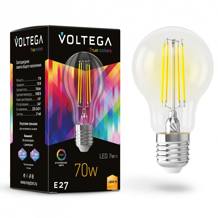 Лампа светодиодная Voltega General purpose bulb E27 7W High CRI E27 6Вт 3000K 7217 | Voltega VLG7217