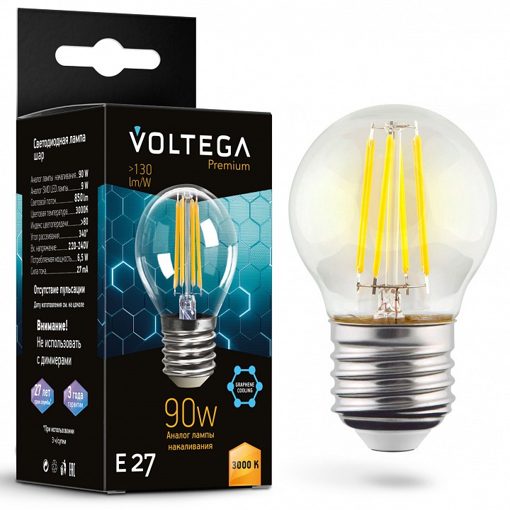 Лампа светодиодная Voltega Globe E27 9W Graphene E27 6Вт 3000K 7224 | Voltega VLG7224