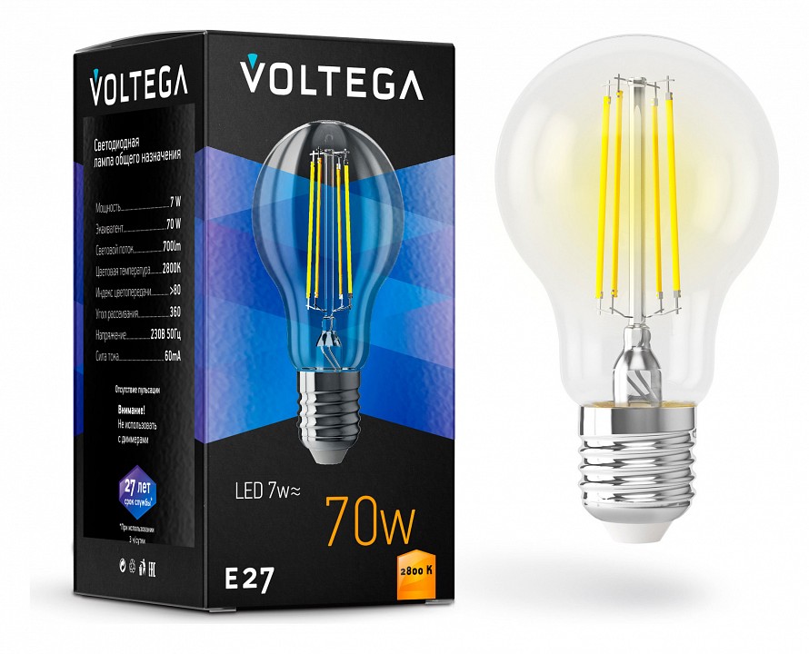 Лампа светодиодная Voltega General purpose bulb E27 7W E27 7Вт 2800K 7140 | Voltega VLG7140