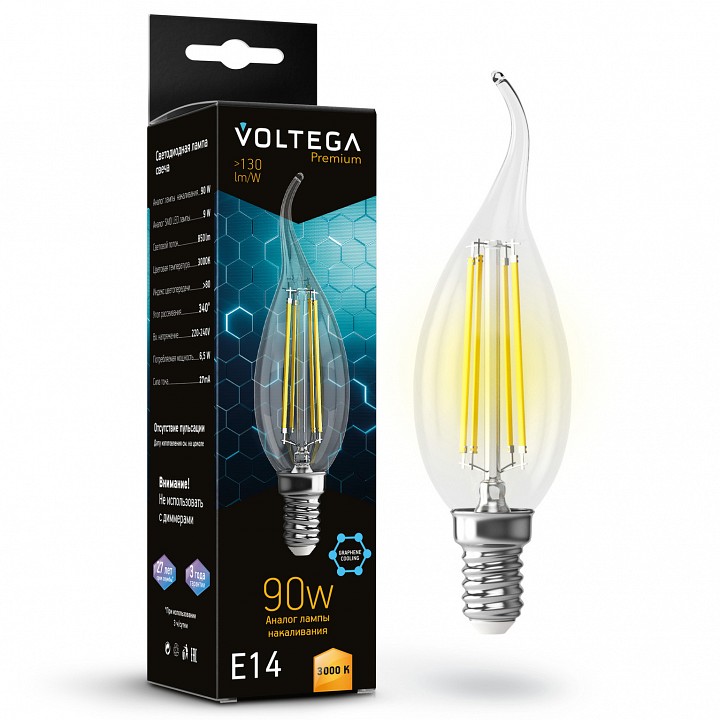 Лампа светодиодная Voltega Candle wind 9W Graphene E14 6Вт 3000K 7220 | Voltega VLG7220