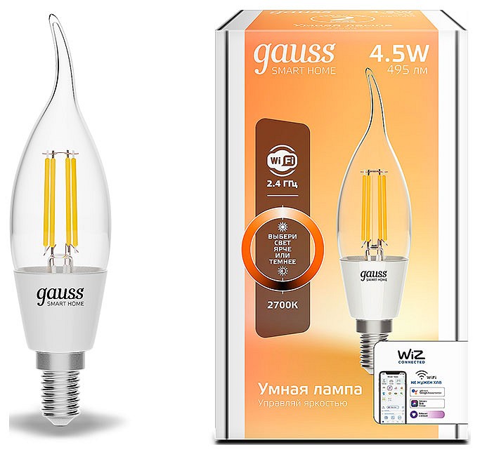 Лампа светодиодная с управлением через Wi-Fi Gauss Smart Home E14 4.5Вт 2700K 1260112 | Gauss GA1260112