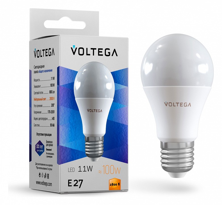 Лампа светодиодная Voltega General purpose bulb 11W E27 11Вт 2800K 5737 | Voltega VLG5737