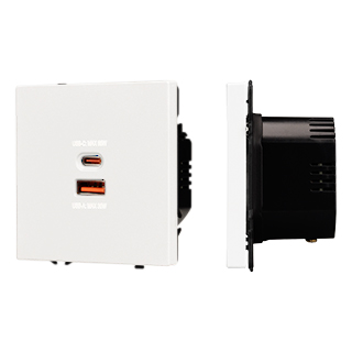Механизм розетки с быстрой USB зарядкой SCT-NOBE-MUAC-SFPL-FC-WH (65W, QC3) (Arlight, -) | Arlight 054316