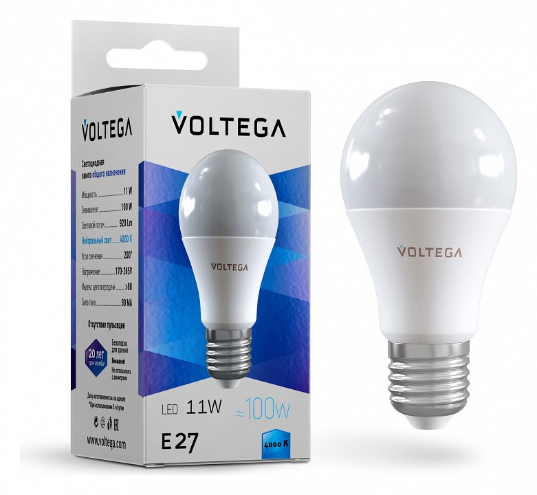 Лампа светодиодная Voltega General purpose bulb 11W E27 11Вт 4000K 5738 | Voltega VLG5738