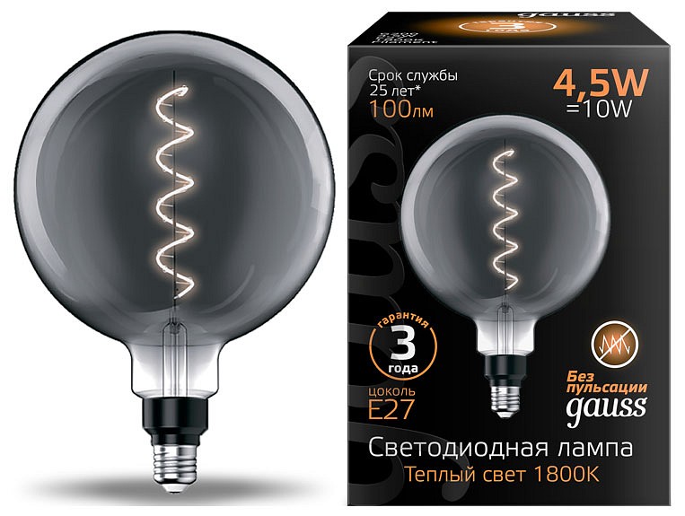 Лампа светодиодная Gauss Oversize E27 4.5Вт 1800K 154802005 | Gauss GA154802005