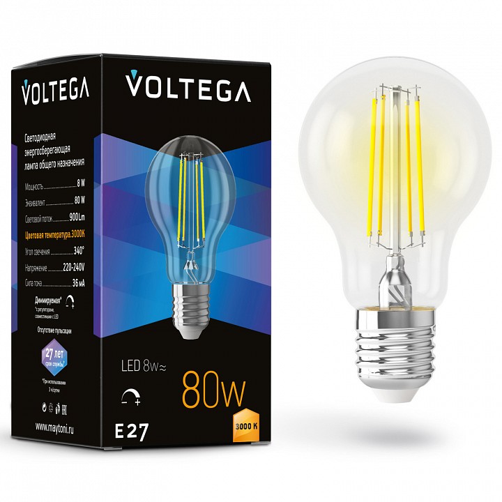 Лампа светодиодная Voltega General purpose bulb E27 8Вт 3000K 7229 | Voltega VLG7229