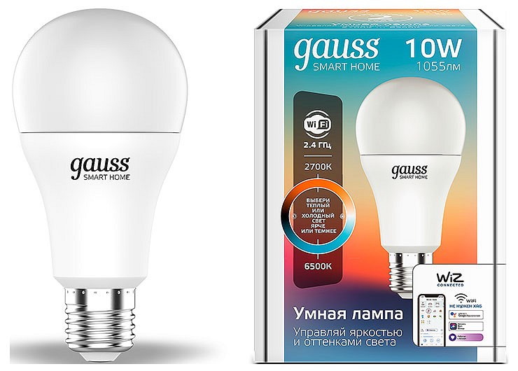 Лампа светодиодная с управлением через Wi-Fi Gauss Smart Home E27 10Вт 2700-6500K 1080112 | Gauss GA1080112