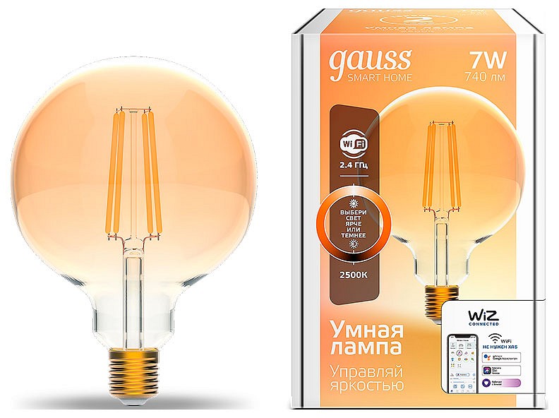 Лампа светодиодная с управлением через Wi-Fi Gauss Smart Home E27 7Вт 2500K 1320112 | Gauss GA1320112