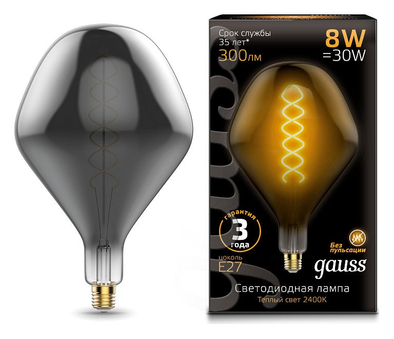 Лампа светодиодная Gauss LED Vintage Filament Flexible E27 8Вт 2400K 163802008 | Gauss GA163802008