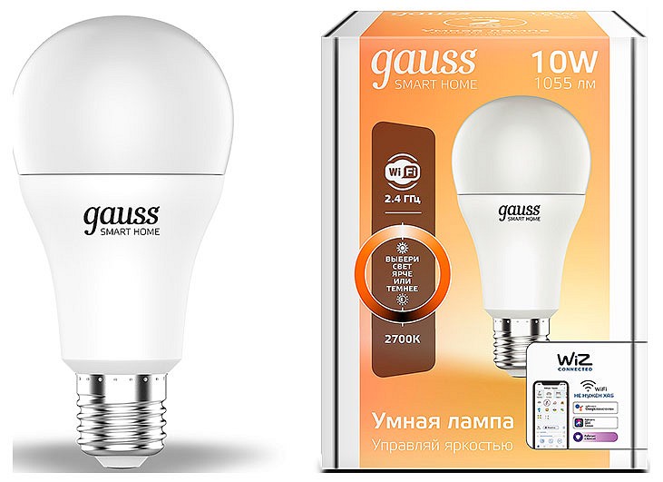 Лампа светодиодная с управлением через Wi-Fi Gauss Smart Home E27 10Вт 2700K 1070112 | Gauss GA1070112