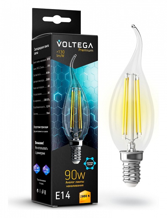 Лампа светодиодная Voltega Candle wind 9W Graphene E14 7Вт 2800K 7132 | Voltega VLG7132