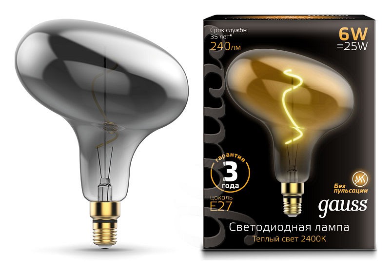 Лампа светодиодная Gauss LED Vintage Filament Flexible E27 6Вт 2400K 165802008 | Gauss GA165802008
