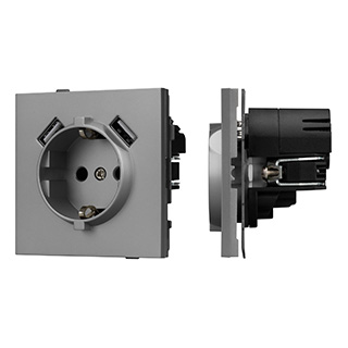 Механизм розетки с USB зарядкой SCT-TENDO-MUAA-PL-GR (230V, 16A) (Arlight, -) | Arlight 054084