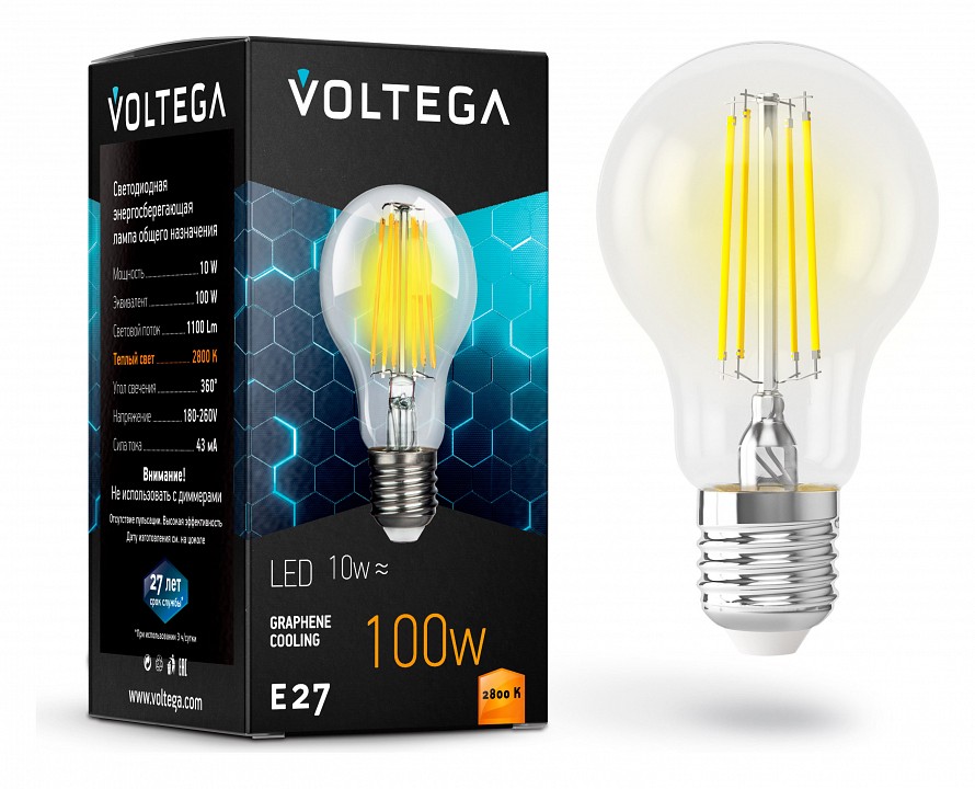 Лампа светодиодная Voltega General purpose bulb E27 10Вт 2800K 7102 | Voltega VLG7102