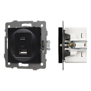 Механизм USB розетки SCT-MUAC-PL-BK-V (5V, 3A, QC4) (Arlight, -) | Arlight 049838