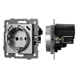 Механизм розетки с USB зарядкой SCT-MUAC-PL-GR-V (250V, 16A) (Arlight, -) | Arlight 049831
