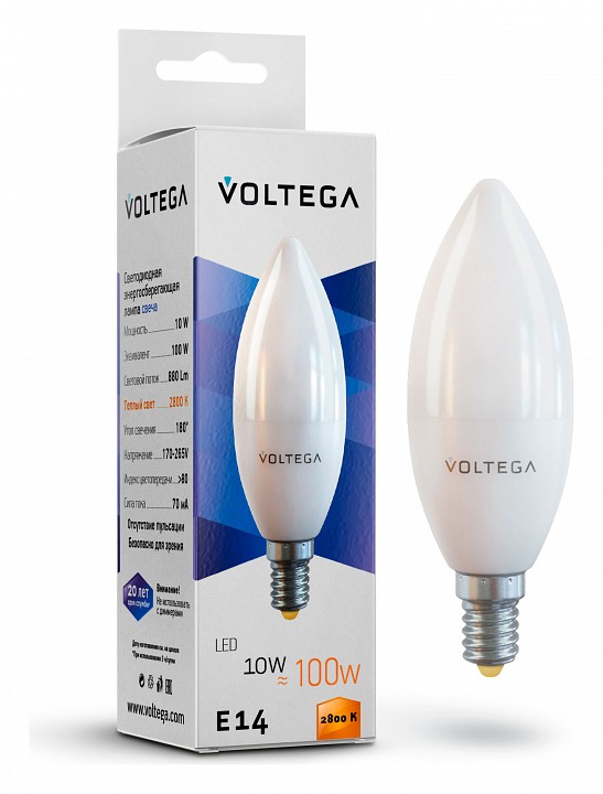 Лампа светодиодная Voltega Candle 10W E14 10Вт 2800K 7064 | Voltega VLG7064