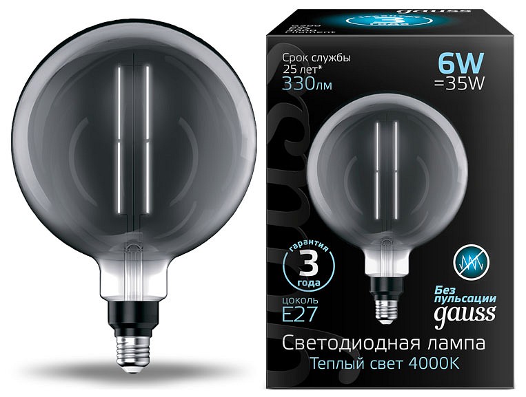 Лампа светодиодная Gauss Oversize E27 6Вт 4000K 154802205 | Gauss GA154802205
