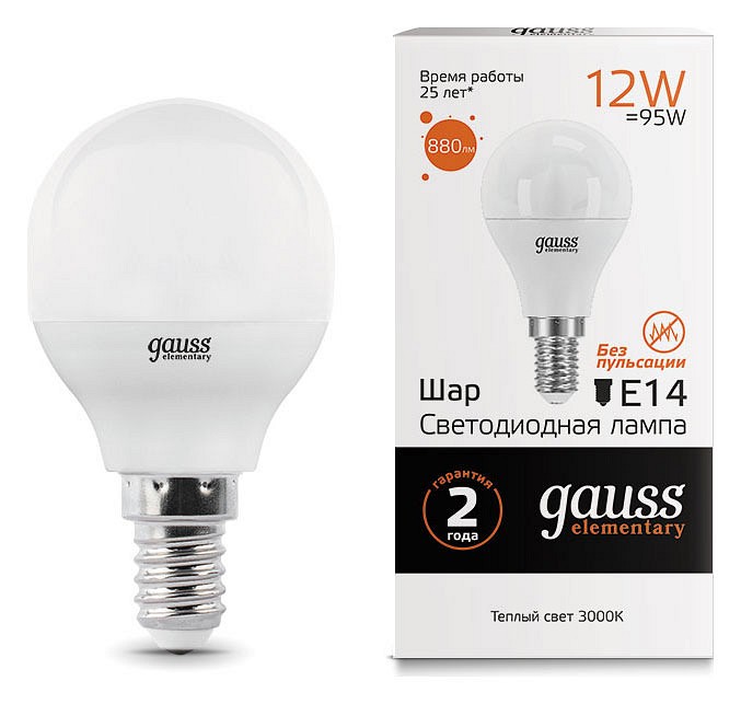 Лампа светодиодная Gauss LED Elementary E14 12Вт 3000K 53112 | Gauss GA53112