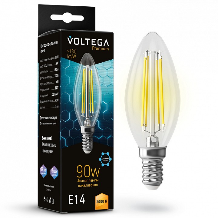 Лампа светодиодная Voltega Candle 9W Graphene E14 6Вт 3000K 7219 | Voltega VLG7219