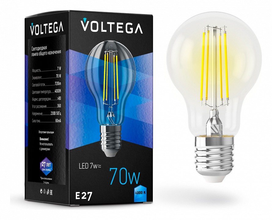 Лампа светодиодная Voltega General purpose bulb E27 7W E27 7Вт 4000K 7141 | Voltega VLG7141