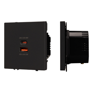 Механизм розетки с быстрой USB зарядкой SCT-NOBE-MUAC-SFPL-FC-BK (65W, QC3) (Arlight, -) | Arlight 054317