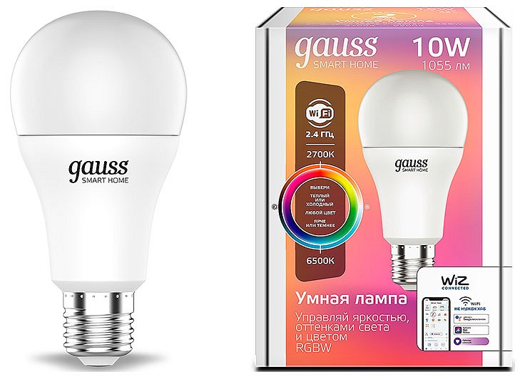Лампа светодиодная с управлением через Wi-Fi Gauss Smart Home E27 10Вт 2700-6500K 1180112 | Gauss GA1180112