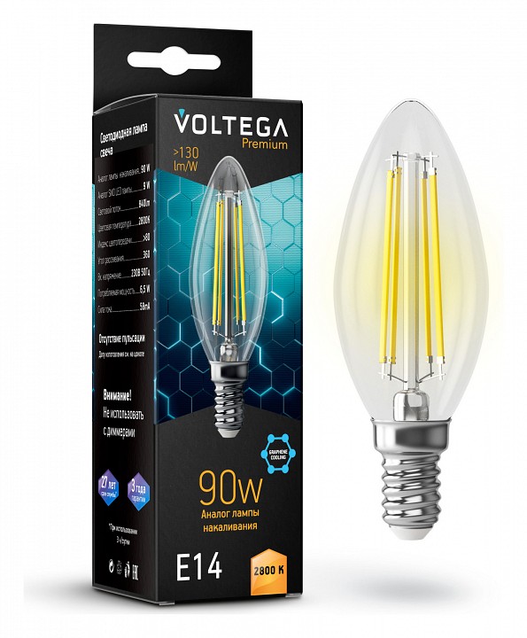 Лампа светодиодная Voltega Candle 9W Graphene E14 7Вт 2800K 7134 | Voltega VLG7134