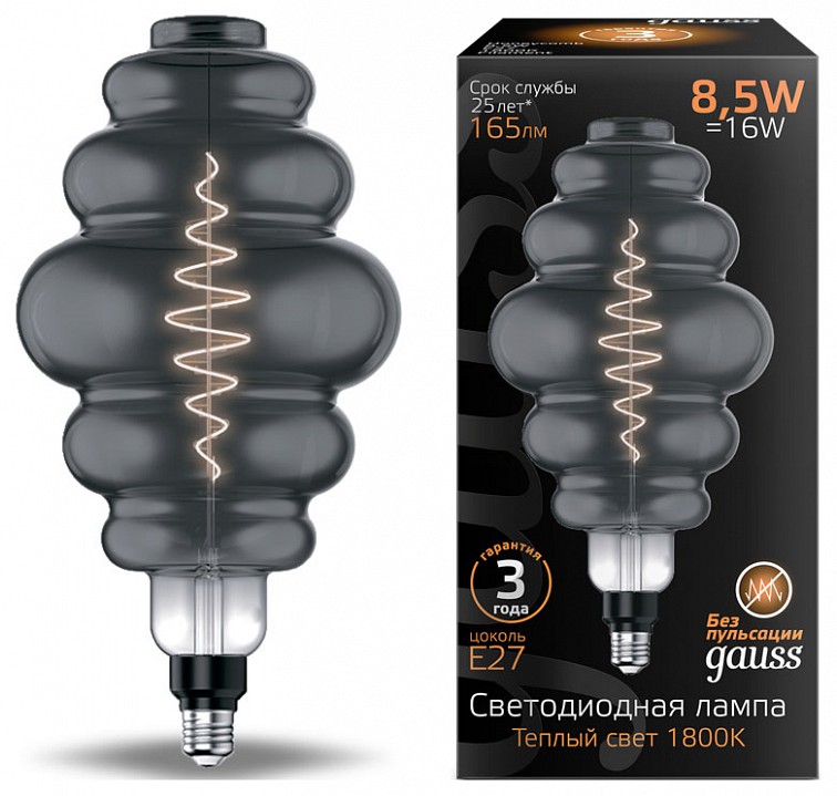 Лампа светодиодная Gauss Oversize E27 8.5Вт 1800K 161802005 | Gauss GA161802005