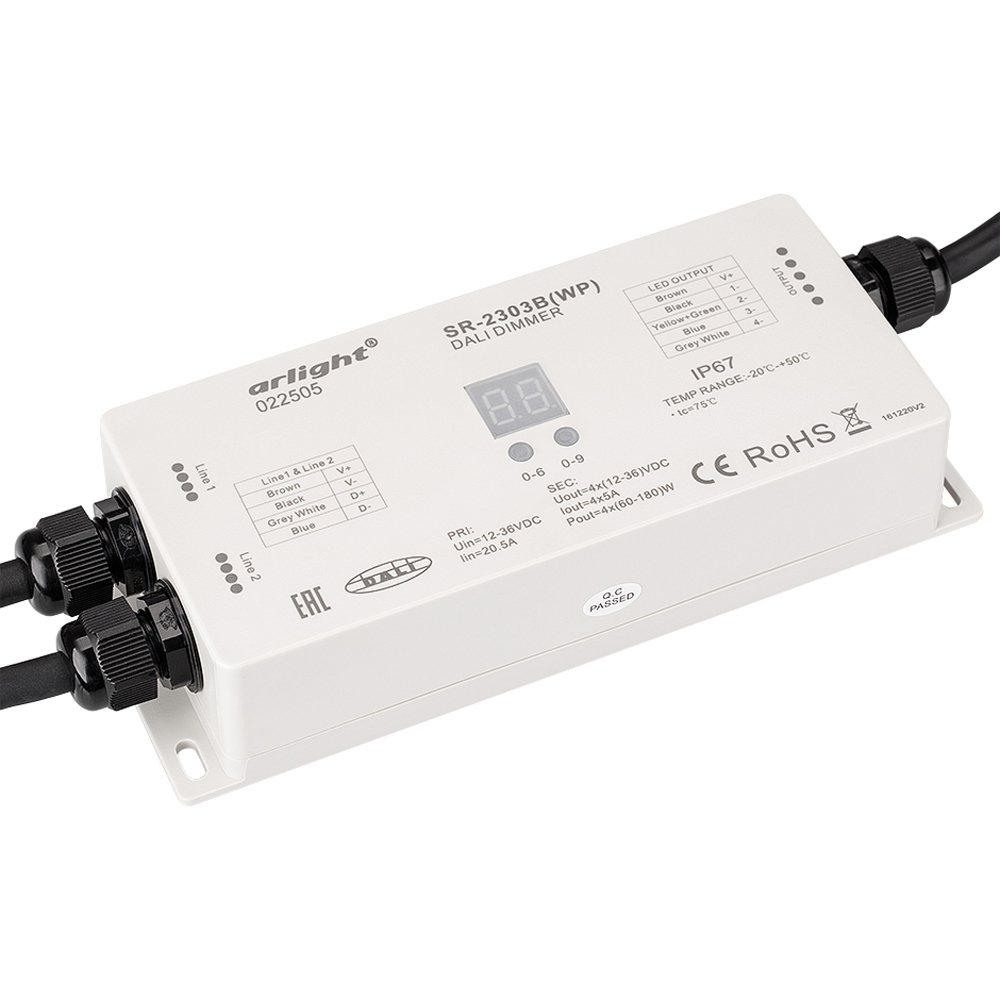 Диммер DALI SR-2303BWP (12-36V, 240-720W, 4 адреса, IP67) (Arlight, -) | Arlight 022505