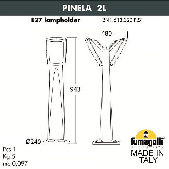 Наземный низкий светильник Fumagalli Germana 2N1.613.020.WYF1R | Fumagalli FU2N1.613.020.WYF1R