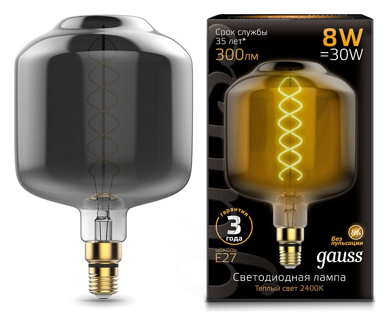 Лампа светодиодная Gauss LED Vintage Filament Flexible E27 8Вт 2400K 164802008 | Gauss GA164802008