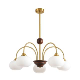 8323/5C MODERNI LN латунь/белый, металл/стекло/дерево Люстра потолочная E27 5*60W 220V LARINA | Lumion LN8323/5C