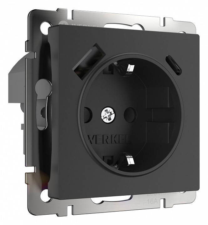 Розетка с заземлением и со шторками и USB, без рамки Werkel черный W1171708 | Werkel WRKa056275