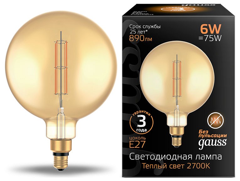 Лампа светодиодная Gauss Oversize E27 6Вт 2700K 154802118 | Gauss GA154802118